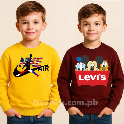 Yellow & Maroon Printed Sweatshirt For Kids